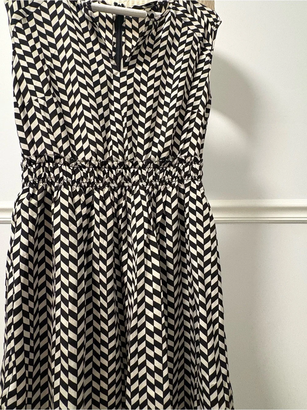J. Crew Black and Cream Geometric Midi Dress